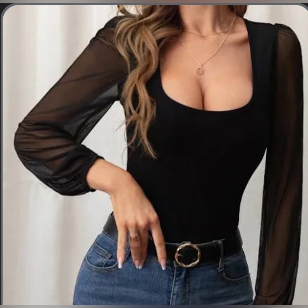 Chic Black Mesh Sleeve Blouse